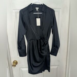 Black Satin Wrap Dress